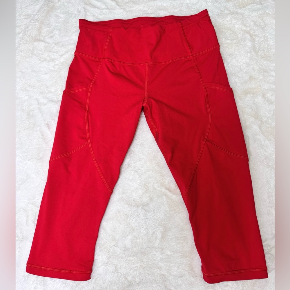 Lululemon Womens Red High Rise Ruched Stretch Mesh 17" Cropped Leggings, 10 - Picture 2 of 8